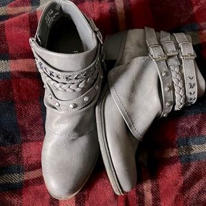 Rampage Gray Booties with Buckle Detail